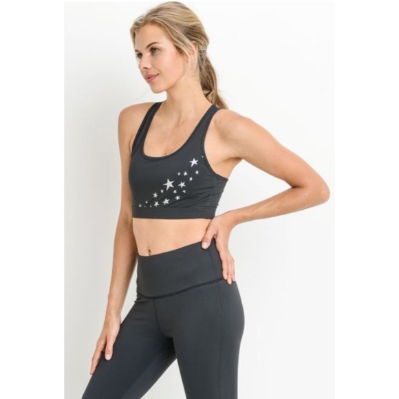 Mono B womens size M Sports bra racerback starts black silver star high Support - Picture 2 of 13